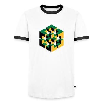 impossible figure Escher cube geometry fantasy - Men's Ringer Shirt - white/black - Front - AI Model Female 172 light (172cm) & AI Model Male 178 dark (178cm)