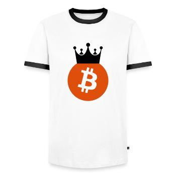 bitcoin - Men's Ringer Shirt - white/black - Front - AI Model Female 172 light (172cm) & AI Model Male 178 dark (178cm)