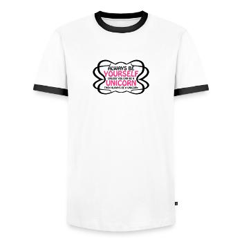 toujours être vous-même logo texte drôle de Licorn - T-shirt contrasté Homme - blanc/noir - Devant - AI Model Female 172 light (172cm) & AI Model Male 178 dark (178cm)