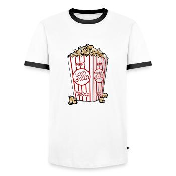 pop-corn - T-shirt contrasté Homme - blanc/noir - Devant - AI Model Female 172 light (172cm) & AI Model Male 178 dark (178cm)