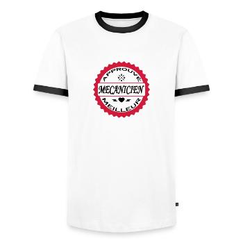 Approuvé meilleur mecanicien - Men's Ringer Shirt - white/black - Front - AI Model Female 172 light (172cm) & AI Model Male 178 dark (178cm)