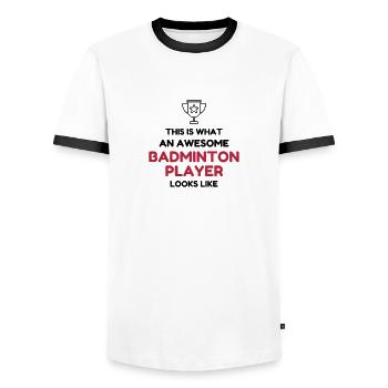 Badminton / Badminton Player / Birdie / Sport - T-shirt contrasté Homme - blanc/noir - Devant - AI Model Female 172 light (172cm) & AI Model Male 178 dark (178cm)