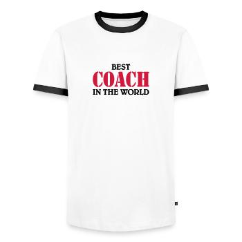 Best Coach in the World - T-shirt contrasté Homme - blanc/noir - Devant - AI Model Female 172 light (172cm) & AI Model Male 178 dark (178cm)