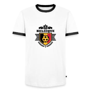 Belgium (Belgique) coat of arms - Men's Ringer Shirt - white/black - Front - AI Model Female 172 light (172cm) & AI Model Male 178 dark (178cm)