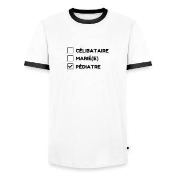 Pediatrician Kinderarzt Pédiatre Doctor Arzt - Men's Ringer Shirt - white/black - Front - AI Model Female 172 light (172cm) & AI Model Male 178 dark (178cm)