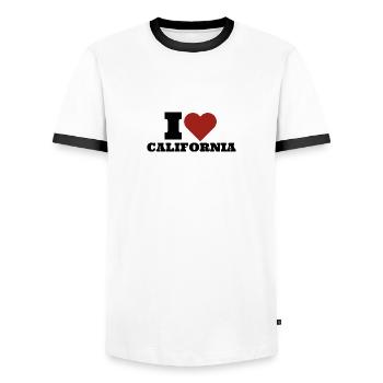I LOVE CALIFORNIA - Men's Ringer Shirt - white/black - Front - AI Model Female 172 light (172cm) & AI Model Male 178 dark (178cm)