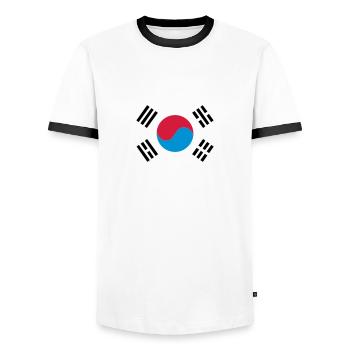 South Korea - Männer Kontrast-T-Shirt - Weiß/Schwarz - Vorne - AI Model Female 172 light (172cm) & AI Model Male 178 dark (178cm)