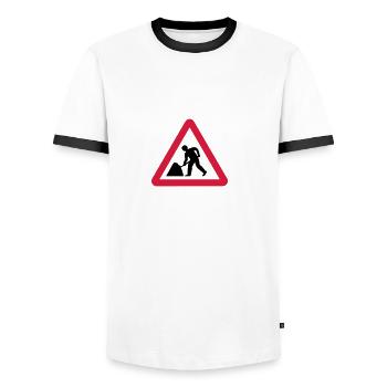 Ouvrier,Attention - T-shirt contrasté Homme - blanc/noir - Devant - AI Model Female 172 light (172cm) & AI Model Male 178 dark (178cm)