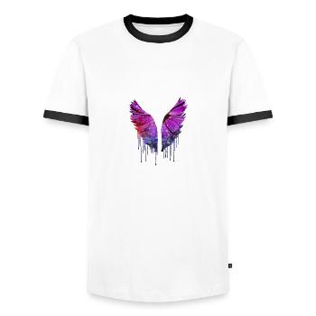 angelwings,wings,watercolor,colorful,angel wings,flower - Men's Ringer Shirt - white/black - Front - AI Model Female 172 light (172cm) & AI Model Male 178 dark (178cm)