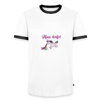 pfui deife,einhorn,regenbogen,kotzdendes einhorn - Männer Kontrast-T-Shirt - Weiß/Schwarz - Vorne - AI Model Female 172 light (172cm) & AI Model Male 178 dark (178cm)