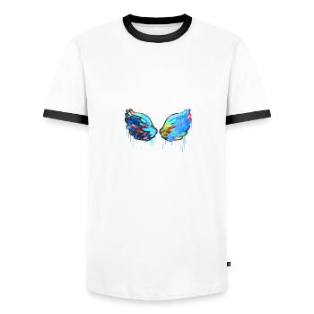 angelwings,wings,watercolor,colorful,angel wings - Men's Ringer Shirt - white/black - Front - AI Model Female 172 light (172cm) & AI Model Male 178 dark (178cm)