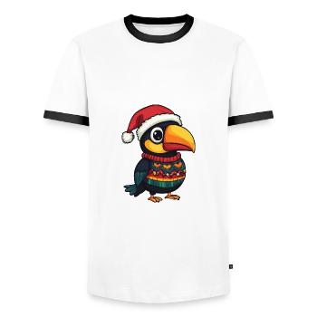 Toucan oiseau bande dessinée de Noël - T-shirt contrasté Homme - blanc/noir - Devant - AI Model Female 172 light (172cm) & AI Model Male 178 dark (178cm)