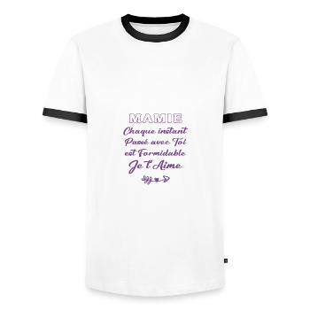 Mamie je t'aime - T-shirt contrasté Homme - blanc/noir - Devant - AI Model Female 172 light (172cm) & AI Model Male 178 dark (178cm)