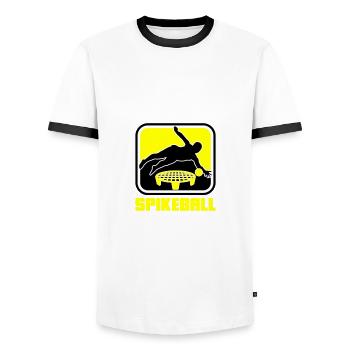 Farben änderbar | Spikeball Roundnet Fun - Männer Kontrast-T-Shirt - Weiß/Schwarz - Vorne - AI Model Female 172 light (172cm) & AI Model Male 178 dark (178cm)