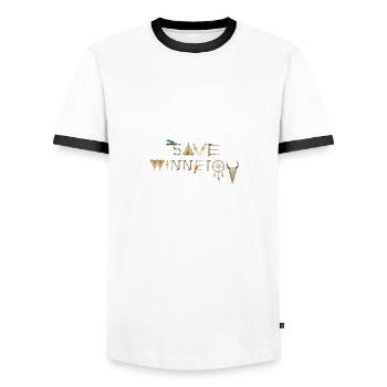 sauvez winnetou, winnetou, indiens, plumes, capteur de rêves - T-shirt contrasté Homme - blanc/noir - Devant - AI Model Female 172 light (172cm) & AI Model Male 178 dark (178cm)