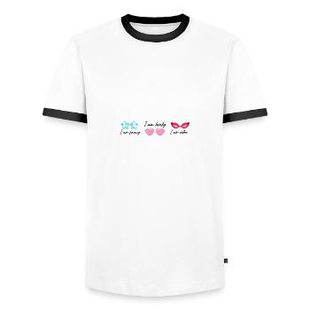 lunettes de soleil, lunettes, cool, fantaisie, nerd, vintage, cœur - T-shirt contrasté Homme - blanc/noir - Devant - AI Model Female 172 light (172cm) & AI Model Male 178 dark (178cm)