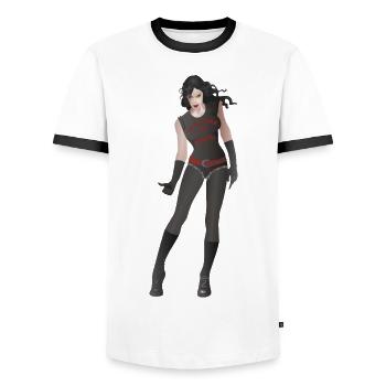 MÄDCHEN IN SCHWARZ - Hommage an Milo Manara - Männer Kontrast-T-Shirt - Weiß/Schwarz - Vorne - AI Model Female 172 light (172cm) & AI Model Male 178 dark (178cm)