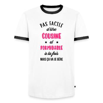 Onkel / Tante / Vetter / Cousin / Kusine - Männer Kontrast-T-Shirt - Weiß/Schwarz - Vorne - AI Model Female 172 light (172cm) & AI Model Male 178 dark (178cm)