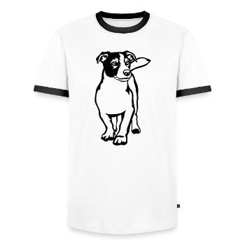 Jack Russell Terrier - T-shirt contrasté Homme - blanc/noir - Devant - AI Model Female 172 light (172cm) & AI Model Male 178 dark (178cm)