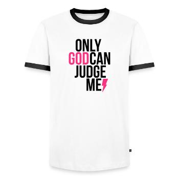 only_god_can_judge_me - Männer Kontrast-T-Shirt - Weiß/Schwarz - Vorne - AI Model Female 172 light (172cm) & AI Model Male 178 dark (178cm)