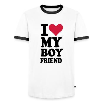 I love my boyfriend - T-shirt contrasté Homme - blanc/noir - Devant - AI Model Female 172 light (172cm) & AI Model Male 178 dark (178cm)