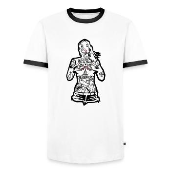 Fille de tatouage - Pour le capot Karlsruhe - pour - T-shirt contrasté Homme - blanc/noir - Devant - AI Model Female 172 light (172cm) & AI Model Male 178 dark (178cm)