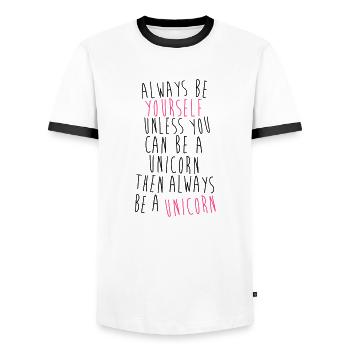 Always be a Unicorn - T-shirt contrasté Homme - blanc/noir - Devant - AI Model Female 172 light (172cm) & AI Model Male 178 dark (178cm)