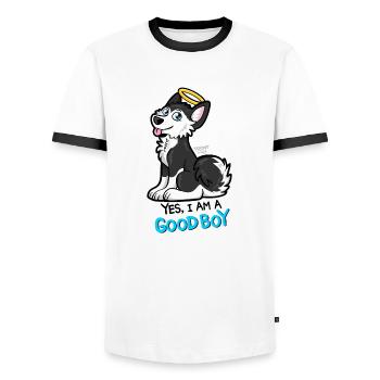 Good Boy Husky - T-shirt contrasté Homme - blanc/noir - Devant - AI Model Female 172 light (172cm) & AI Model Male 178 dark (178cm)