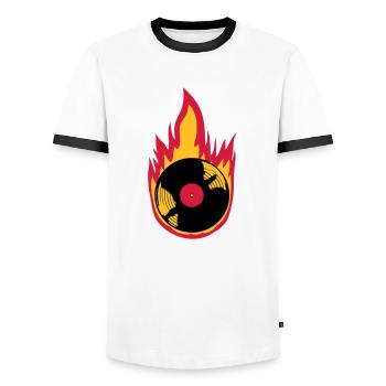 Fire Vinyl Record Music - Men's Ringer Shirt - white/black - Front - AI Model Female 172 light (172cm) & AI Model Male 178 dark (178cm)