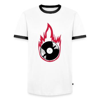 Fire Vinyl Record Music - Men's Ringer Shirt - white/black - Front - AI Model Female 172 light (172cm) & AI Model Male 178 dark (178cm)