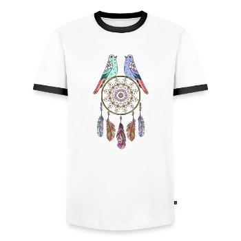 capteur de rêves et oiseaux - T-shirt contrasté Homme - blanc/noir - Devant - AI Model Female 172 light (172cm) & AI Model Male 178 dark (178cm)