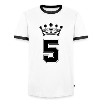 5 krone - Männer Kontrast-T-Shirt - Weiß/Schwarz - Vorne - AI Model Female 172 light (172cm) & AI Model Male 178 dark (178cm)