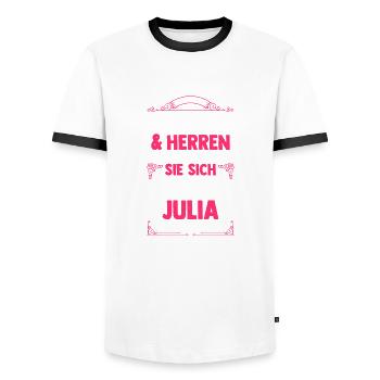 Vorname Julia - Männer Kontrast-T-Shirt - Weiß/Schwarz - Vorne - AI Model Female 172 light (172cm) & AI Model Male 178 dark (178cm)