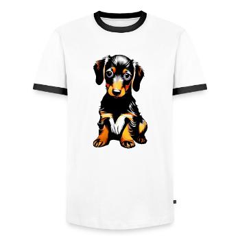 Chien Propriétaire Chiens Teckel Chien Chien Propriétaire Chien Propriétaire - T-shirt contrasté Homme - blanc/noir - Devant - AI Model Female 172 light (172cm) & AI Model Male 178 dark (178cm)