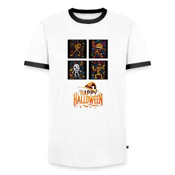 Night's Dance: Halloween-Figuren im Pop-Art-Stil. - Männer Kontrast-T-Shirt - Weiß/Schwarz - Vorne - AI Model Female 172 light (172cm) & AI Model Male 178 dark (178cm)