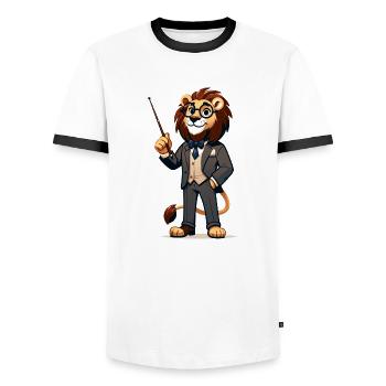 Professeur de lion mignon - T-shirt contrasté Homme - blanc/noir - Devant - AI Model Female 172 light (172cm) & AI Model Male 178 dark (178cm)