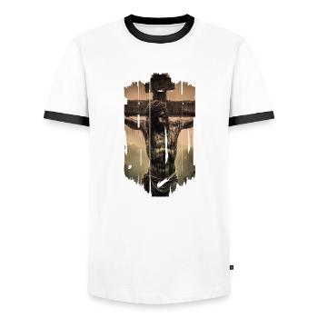 jesus bible christian religion christian cross christian - Men's Ringer Shirt - white/black - Front - AI Model Female 172 light (172cm) & AI Model Male 178 dark (178cm)