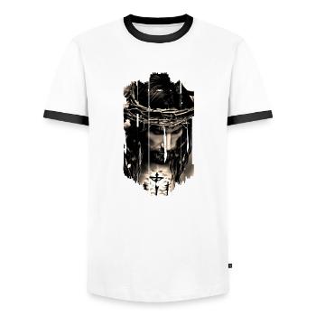 jesus bible christian religion christian cross christian - Men's Ringer Shirt - white/black - Front - AI Model Female 172 light (172cm) & AI Model Male 178 dark (178cm)