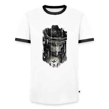 jesus bible christian religion christian cross christian - Men's Ringer Shirt - white/black - Front - AI Model Female 172 light (172cm) & AI Model Male 178 dark (178cm)