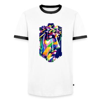 jesus bible christian religion christian cross christian - Men's Ringer Shirt - white/black - Front - AI Model Female 172 light (172cm) & AI Model Male 178 dark (178cm)