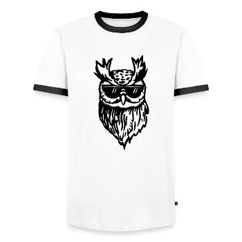 Eule - Männer Kontrast-T-Shirt - Weiß/Schwarz - Vorne - AI Model Female 172 light (172cm) & AI Model Male 178 dark (178cm)