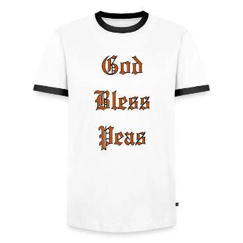 GodBlessPeas - T-shirt contrasté Homme - blanc/noir - Devant - AI Model Female 172 light (172cm) & AI Model Male 178 dark (178cm)