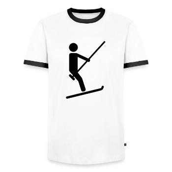 Ski lift - Men's Ringer Shirt - white/black - Front - AI Model Female 172 light (172cm) & AI Model Male 178 dark (178cm)