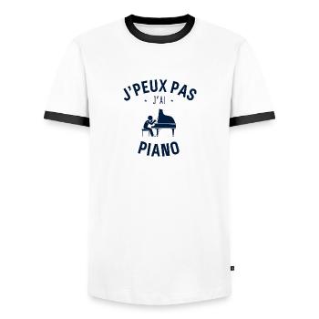 J peux pas j ai piano - T-shirt contrasté Homme - blanc/noir - Devant - AI Model Female 172 light (172cm) & AI Model Male 178 dark (178cm)