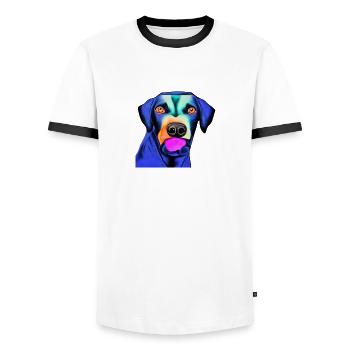 Dog colorful art Dog love Dog owners Dogs - Men's Ringer Shirt - white/black - Front - AI Model Female 172 light (172cm) & AI Model Male 178 dark (178cm)