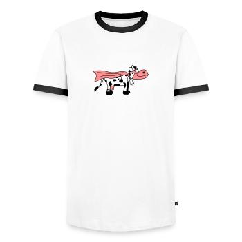 Super Cow Cartoon - Männer Kontrast-T-Shirt - Weiß/Schwarz - Vorne - AI Model Female 172 light (172cm) & AI Model Male 178 dark (178cm)