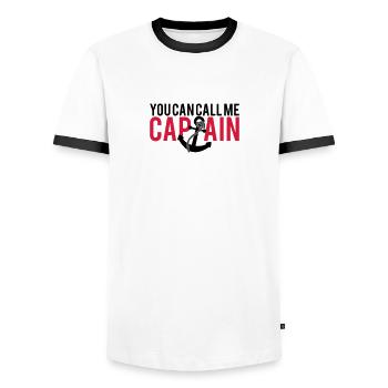 You can call me Captain Anchor Design - Männer Kontrast-T-Shirt - Weiß/Schwarz - Vorne - AI Model Female 172 light (172cm) & AI Model Male 178 dark (178cm)