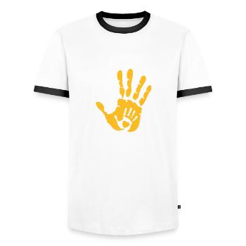 Baby Hand in Hand with Heart - Men's Ringer Shirt - white/black - Front - AI Model Female 172 light (172cm) & AI Model Male 178 dark (178cm)