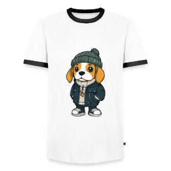 Beagle Chien Hiver - T-shirt contrasté Homme - blanc/noir - Devant - AI Model Female 172 light (172cm) & AI Model Male 178 dark (178cm)