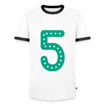 5 JAHRE. 5-jähriges JUBILÄUM. GEBURTSTAG 5 JAHRE. FÜNF - Männer Kontrast-T-Shirt - Weiß/Schwarz - Vorne - AI Model Female 172 light (172cm) & AI Model Male 178 dark (178cm)